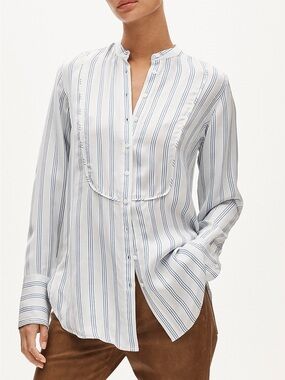 J. Crew Tuxedo-Bib Button-Down Shirt in Blue Stripes